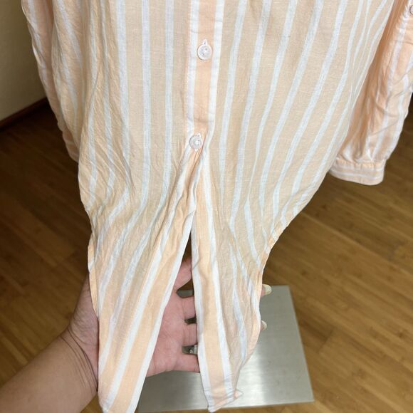 3/$30 Lola River Shirt Size Large Orange White Striped Tie Front Tencel Linen - Picture 4 of 11